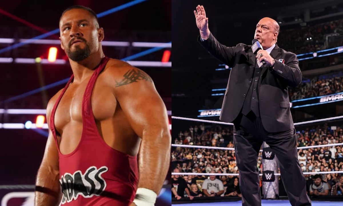 WWE superstar, Bron Breakker (l) and Paul Heyman (R). [Photo credit: WWE.com]