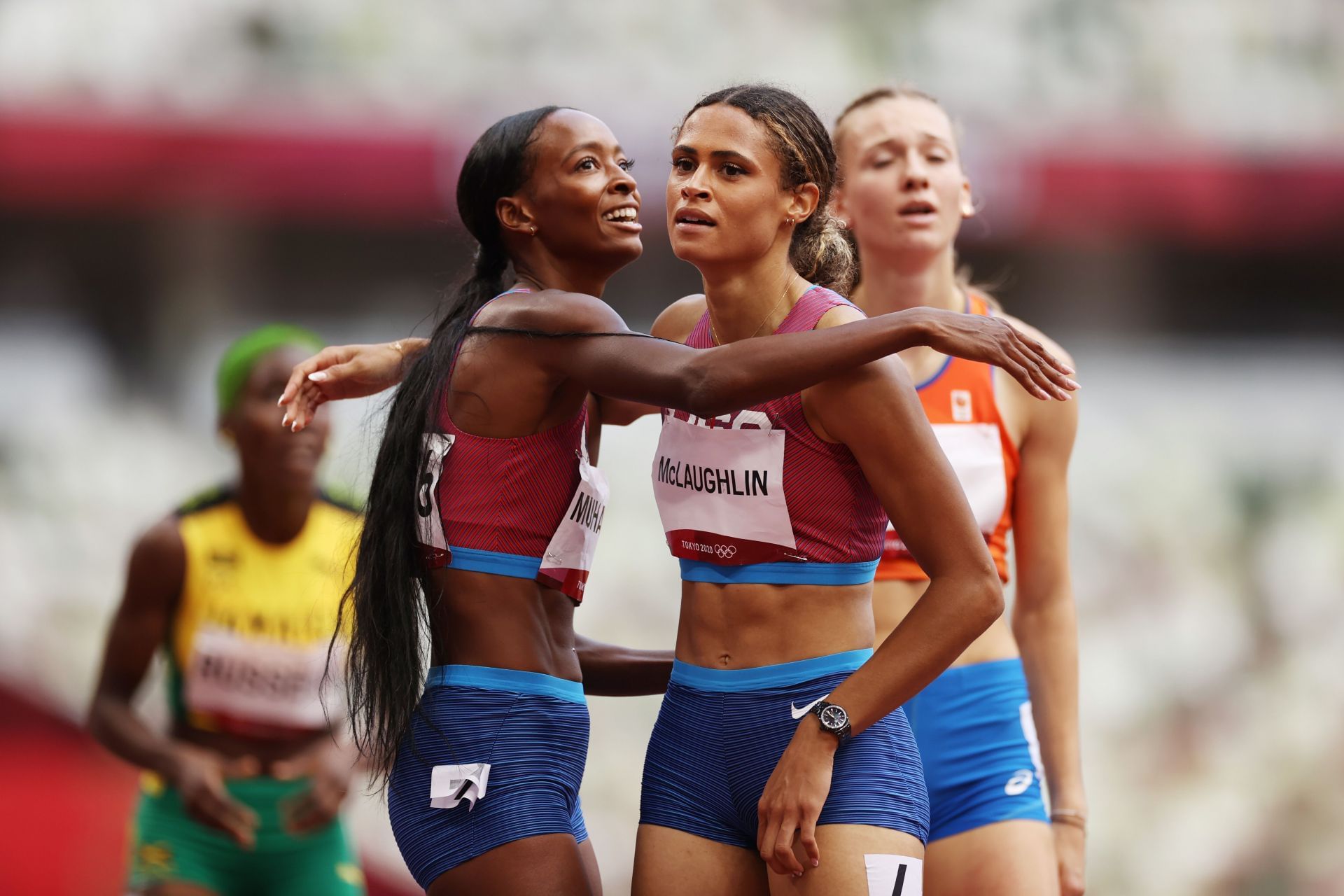  Dalilah Muhammad and  Sydney McLaughlin-Levrone at the 2020 Olympic Games in Tokyo, Japan. (Photo by Getty Images)