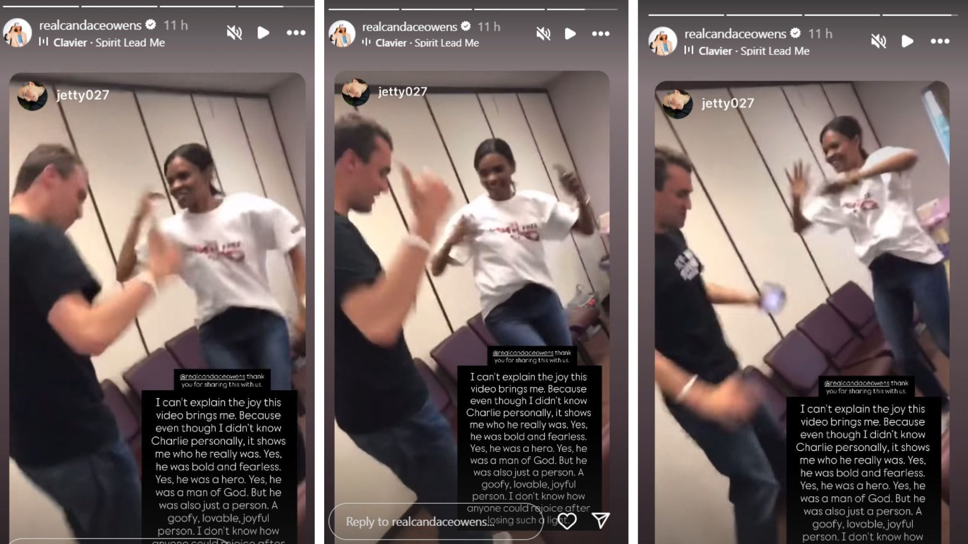 Candace Owens reshares video of Charlie Kirk dancing with her (Image via Instagram/@realcandaceowens)