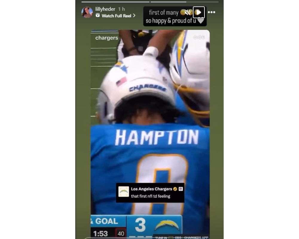 Omarion Hampton&#039;s GF Lilly Heder beams in pride as Chargers RB scores 1st NFL TD vs. Broncos in Week 3 [IG/@lillyheder]