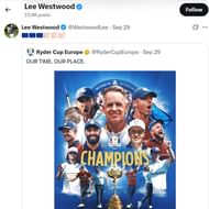 LIV golfer Lee Westwood celebrates the Europe team's win/@WestwoodLee