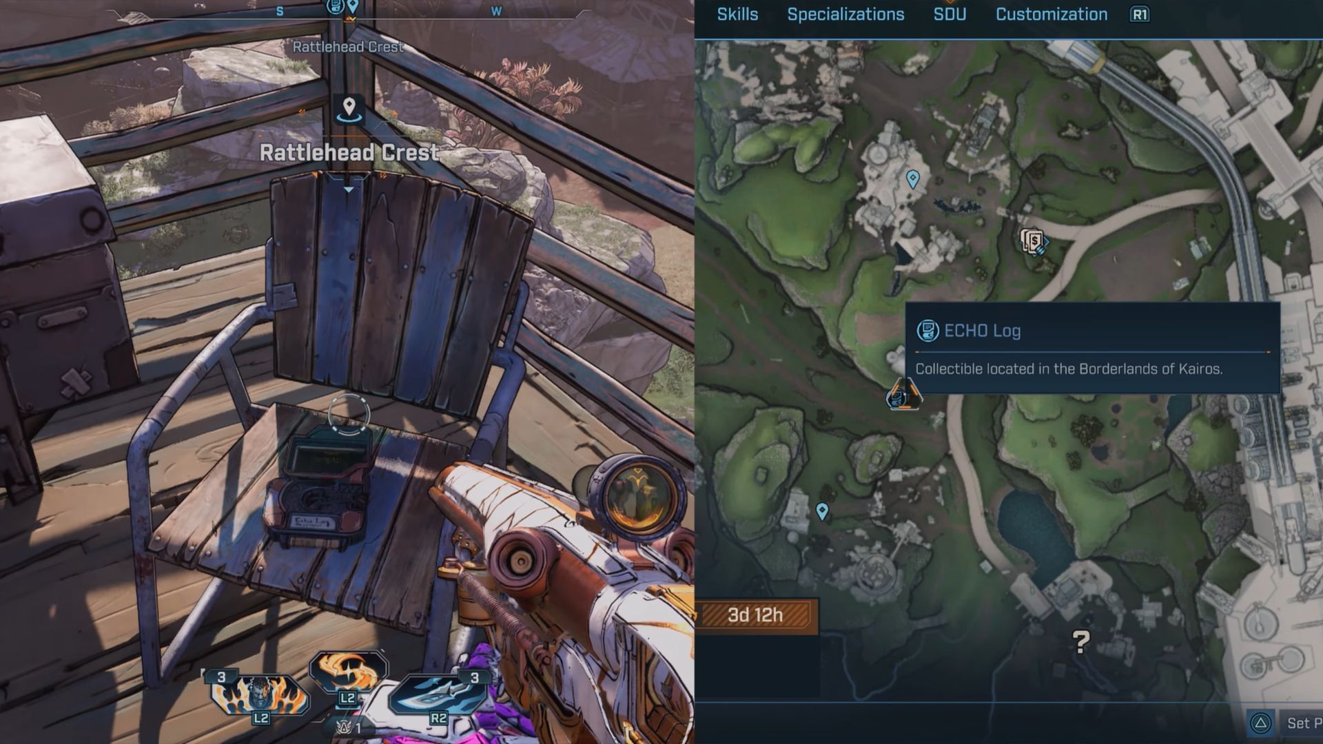 The ECHO log is located in Rattlehead Crest, on top of a chair overlooking the crest (Image via Gearbox Software)