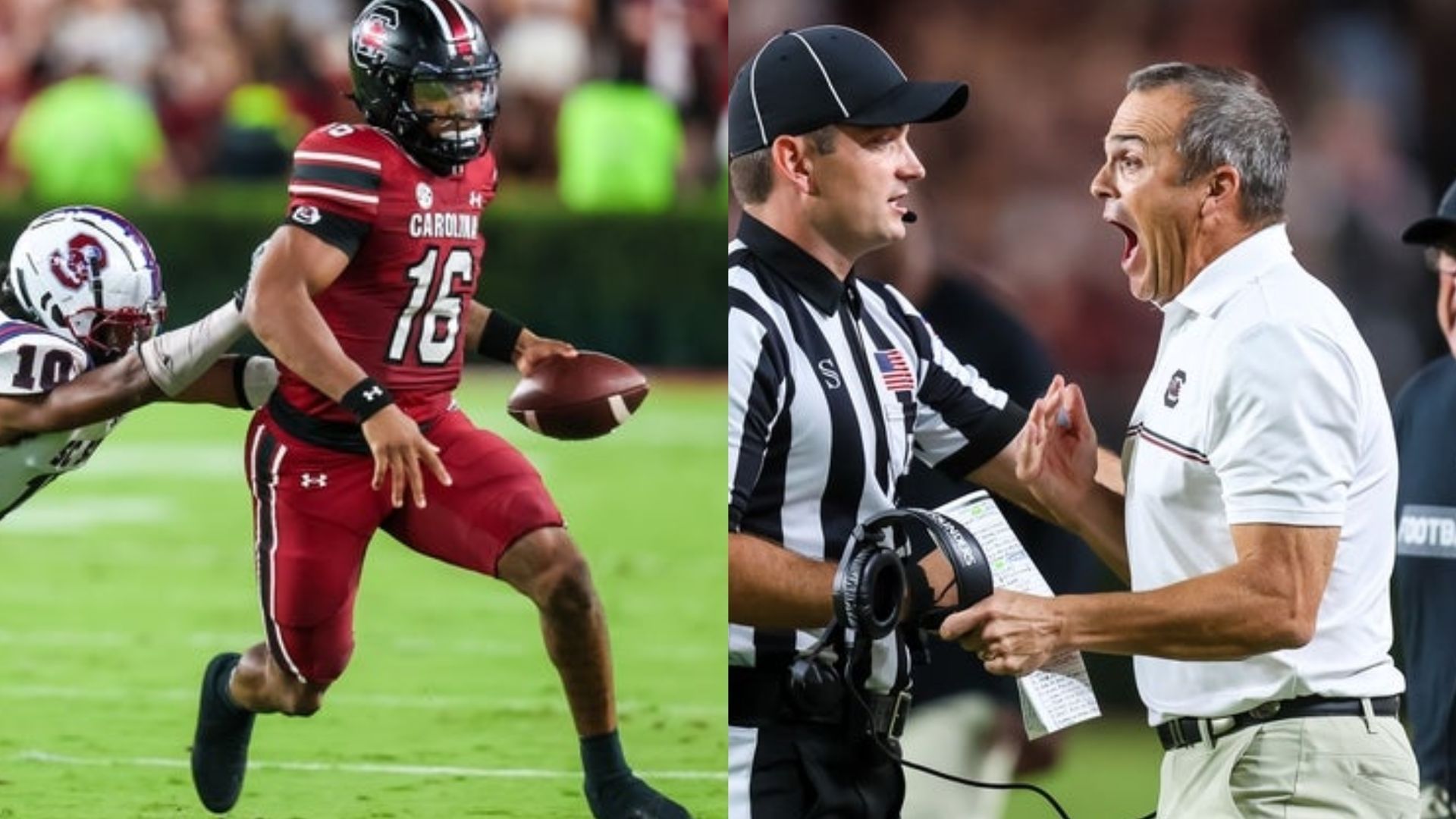 South Carolina QB LaNorris Sellers and coach Shane Beamer