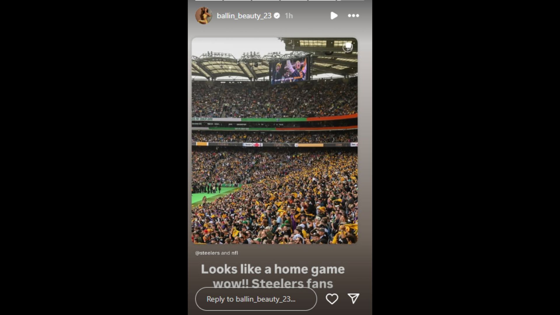 Jennifer Slay was shocked by the support for the Steelers in Ireland. (Photo via Jennifer Slay&#039;s Instagram Story)
