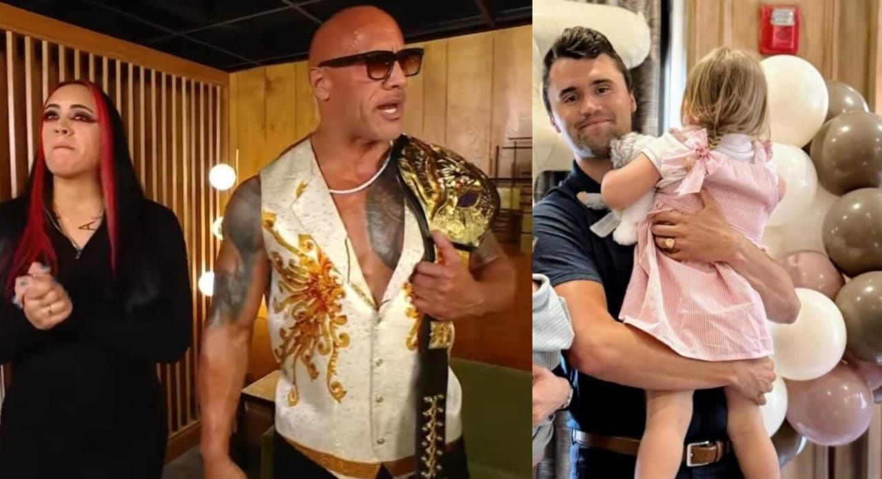Ava with The Rock (left), Charlie Kirk (right). [Image credits: WWE on YouTube and Kirk