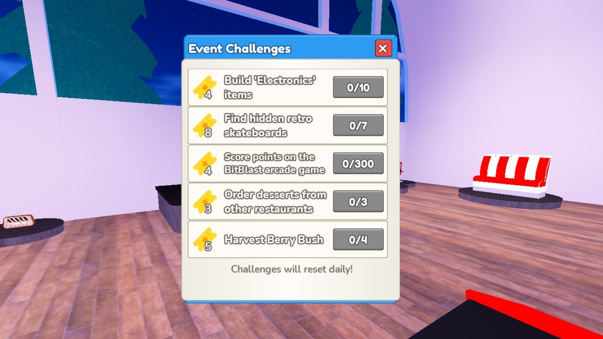 The event challenges that reward players with Coupons (Image via Roblox)