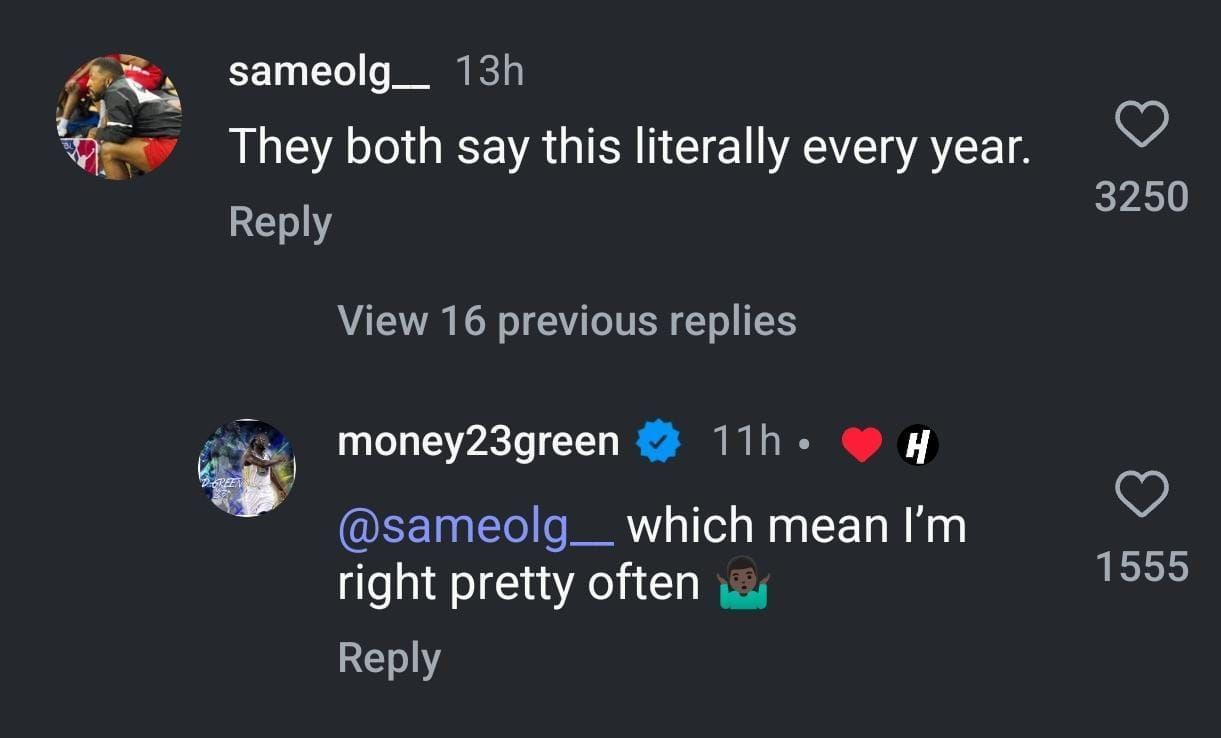 Draymond Green&rsquo;s reply to a fan on Instagram