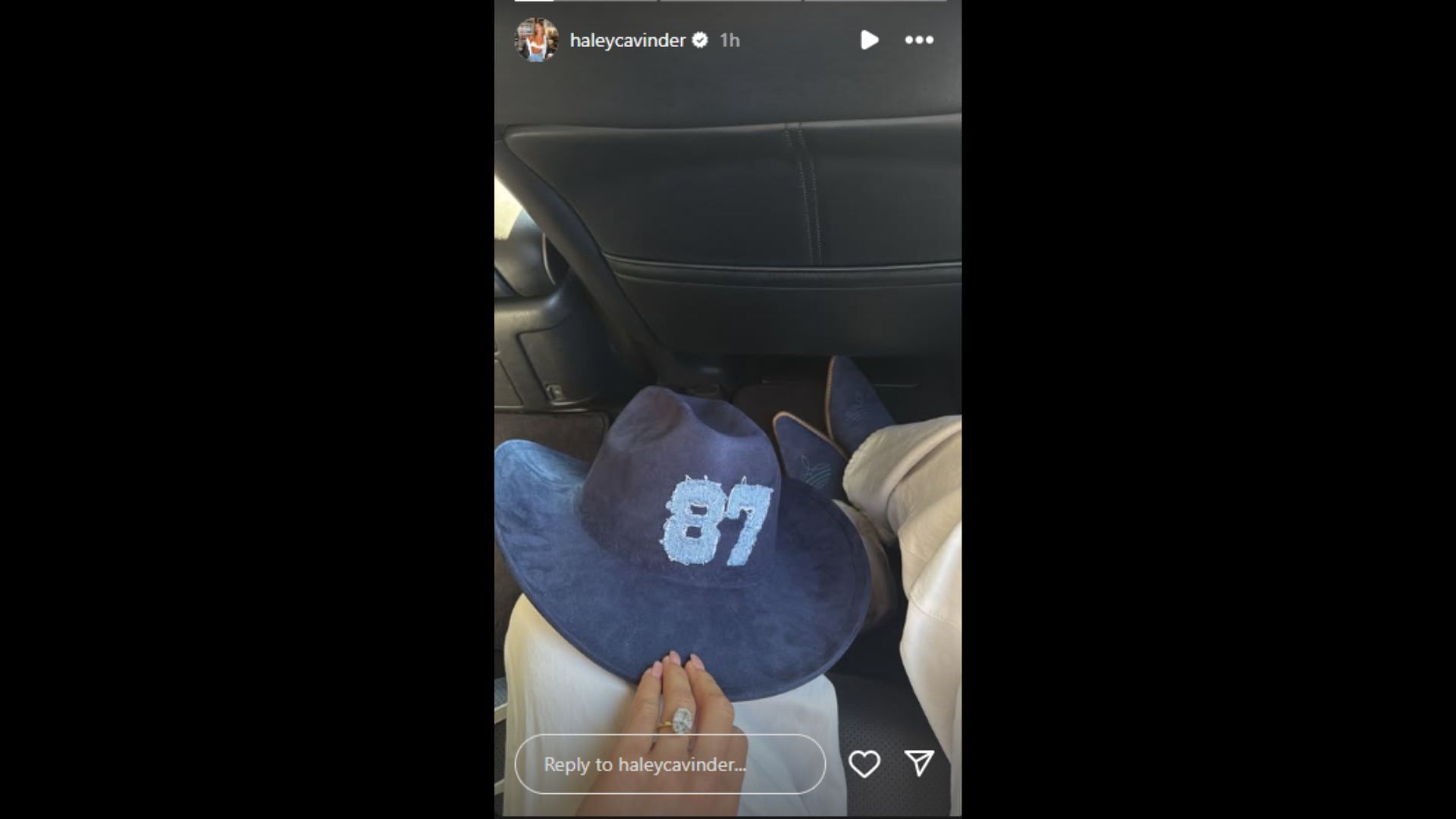 Haley Cavinder&#039;s custom hat for the Dallas Cowboys&#039; home opener. (Photo via Haley Cavinder&#039;s Instagram Story)