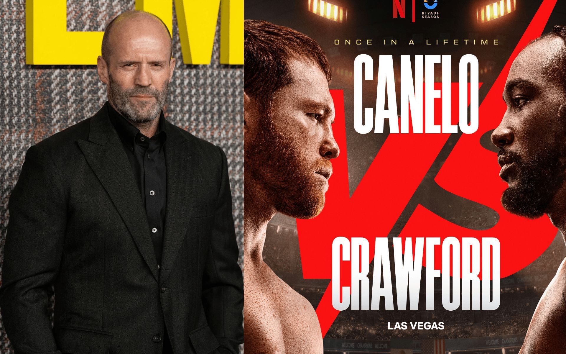 Is Jason Statham in attendance to watch Canelo Alvarez vs. Terence Crawford fight. [Images courtesy: Getty and Netflix.com]