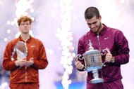 Jannik Sinner and Carlos Alcaraz with their 2025 US Open trophies - Source: Getty