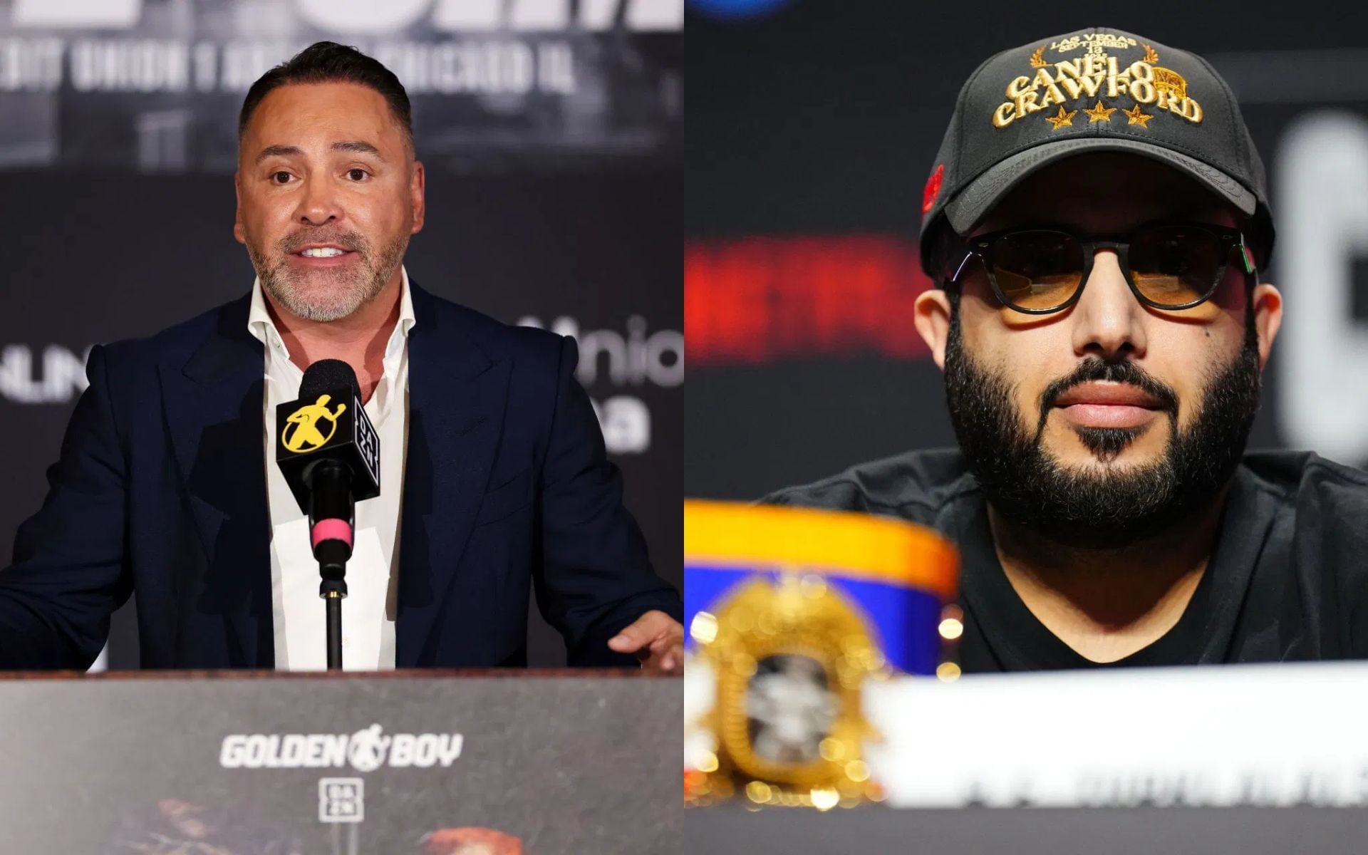 Oscar De La Hoya (left) takes aim at Turki Alalshikh (right). [Images courtesy: Getty]