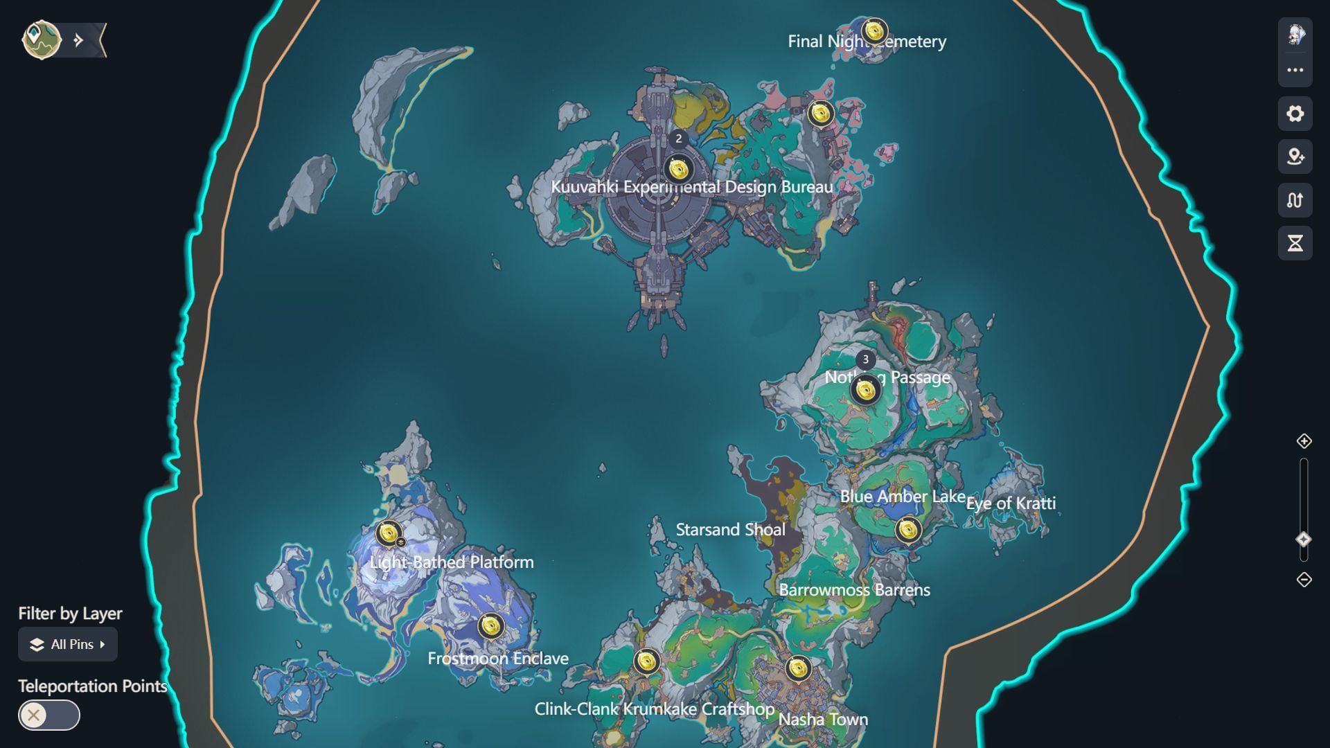 Nod-Krai Radiant Spincrystal locations (Image via HoYoLab Teyvat Interactive Map)