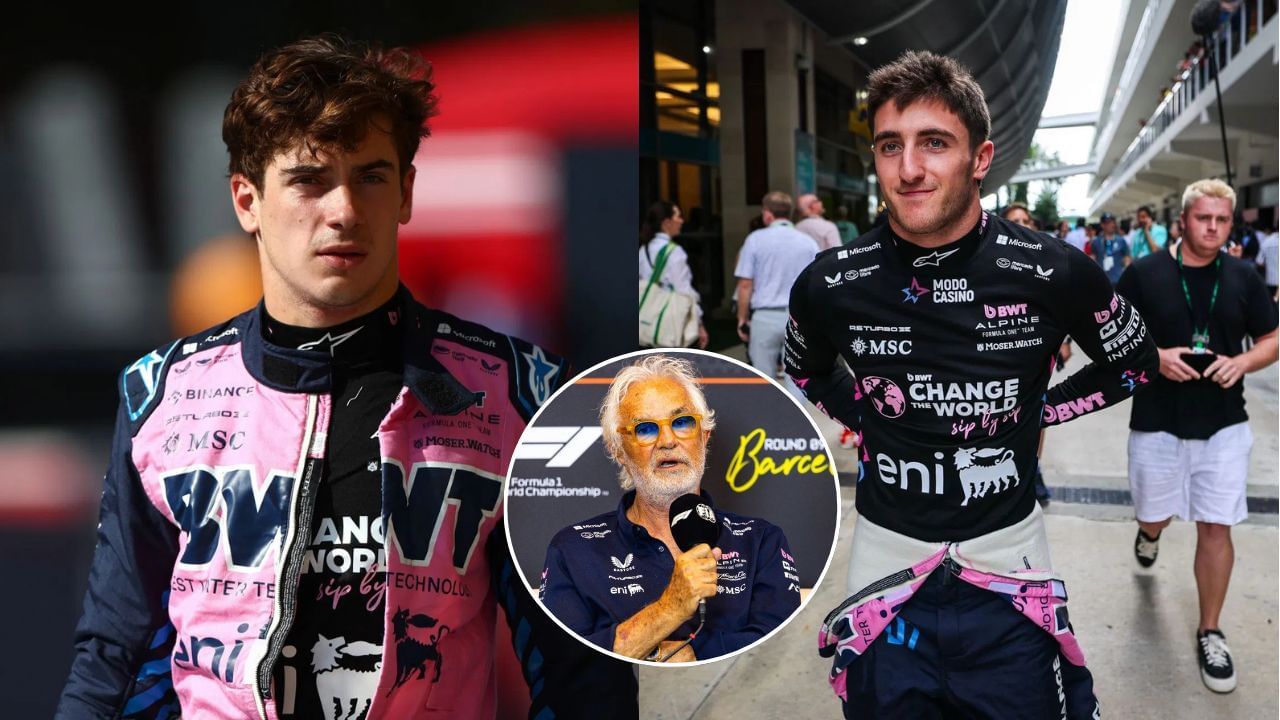 A side-by-side image of (Left) MONZA, ITALY - SEPTEMBER 06: Eighteenth placed qualifier Franco Colapinto of Argentina and Alpine F1 walks in the Pitlane during qualifying ahead of the F1 Grand Prix of Italy at Autodromo Nazionale Monza on September 06, 2025 in Monza, Italy. (Photo by Bryn Lennon - Formula 1/Formula 1 via Getty Images) and (Right) : Jack Doohan of Australia and Alpine F1 Team walks in the paddock during the Sprint/qualifying ahead of the F1 Grand Prix of Miami at Miami International Autodrome on May 3, 2025 in Miami, Florida. (Photo by Kym Illman/Getty Images) and (Inset) Alpine f1 Team Executive Advisor Flavio Briatore answers questions in the FIA press conference during practice ahead of the F1 Grand Prix of Spain at Circuit de Barcelona-Catalunya on May 30, 2025 in Barcelona, Spain. (Photo by Jayce Illman/Getty Images)