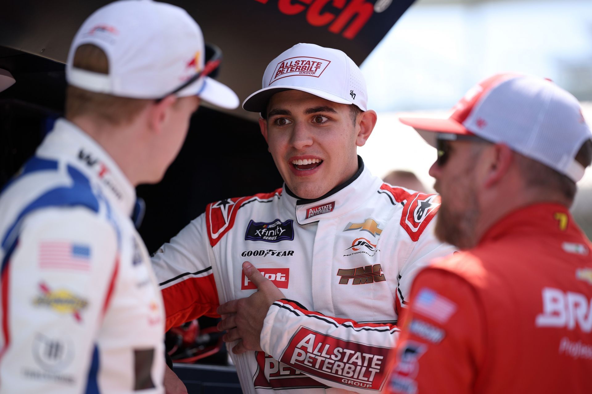 (L-R) JR Motorsports&#039; Connor Zilisch, Sammy Smith, and Justin Allgaier at Homestead. Source: Getty