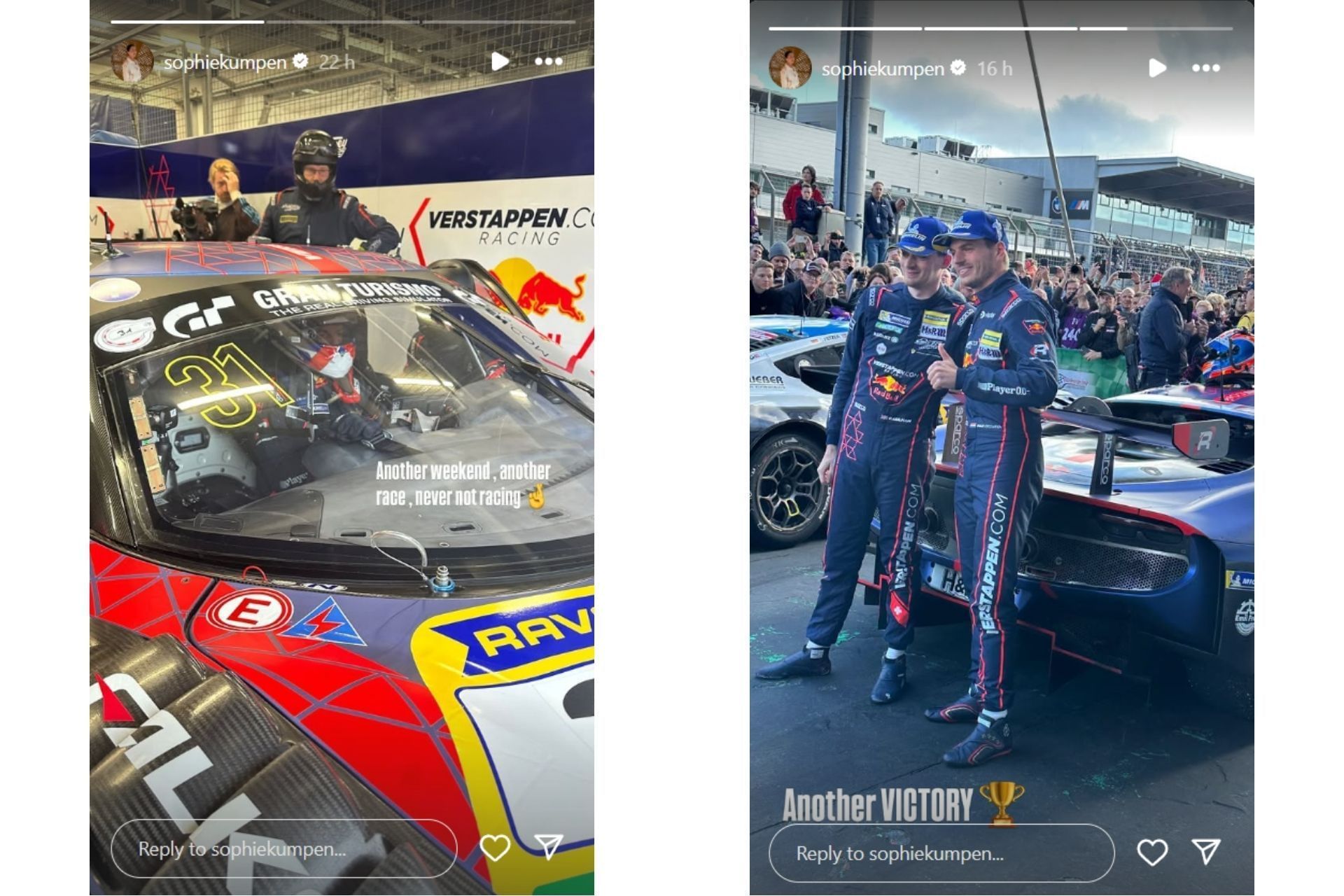 Sophie Kumpen celebrates her son&#039;s victory at the N&uuml;rburgring (@sophiekumpen on Instagram)