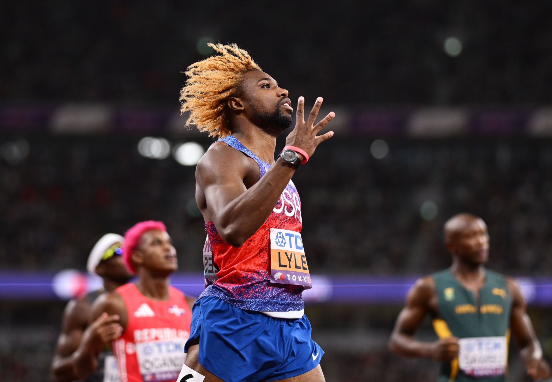 Lyles after winning the 200m title at the World Athletics Championships 2025 (Image via: Getty)