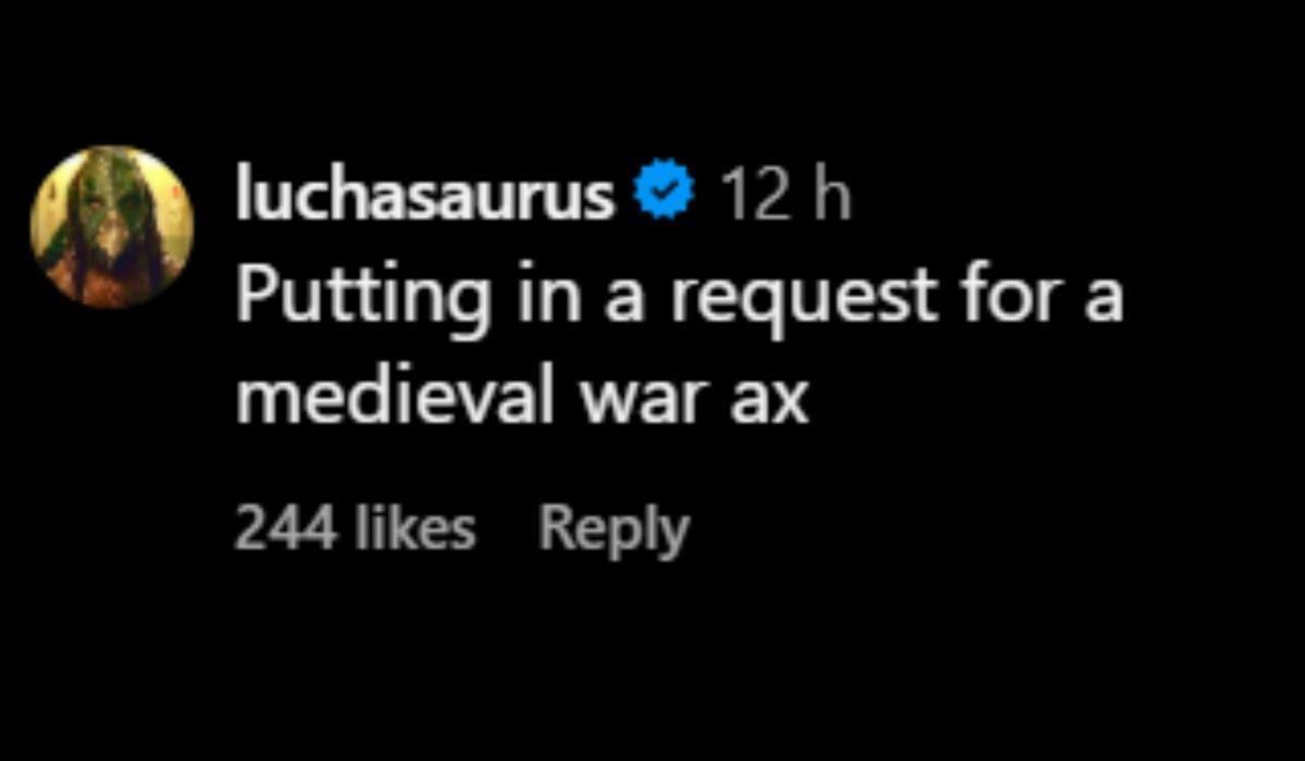 Luchasaurus&#039; comment on Jack Perry&#039;s reel. (Image via X/@boy_myth_legend)