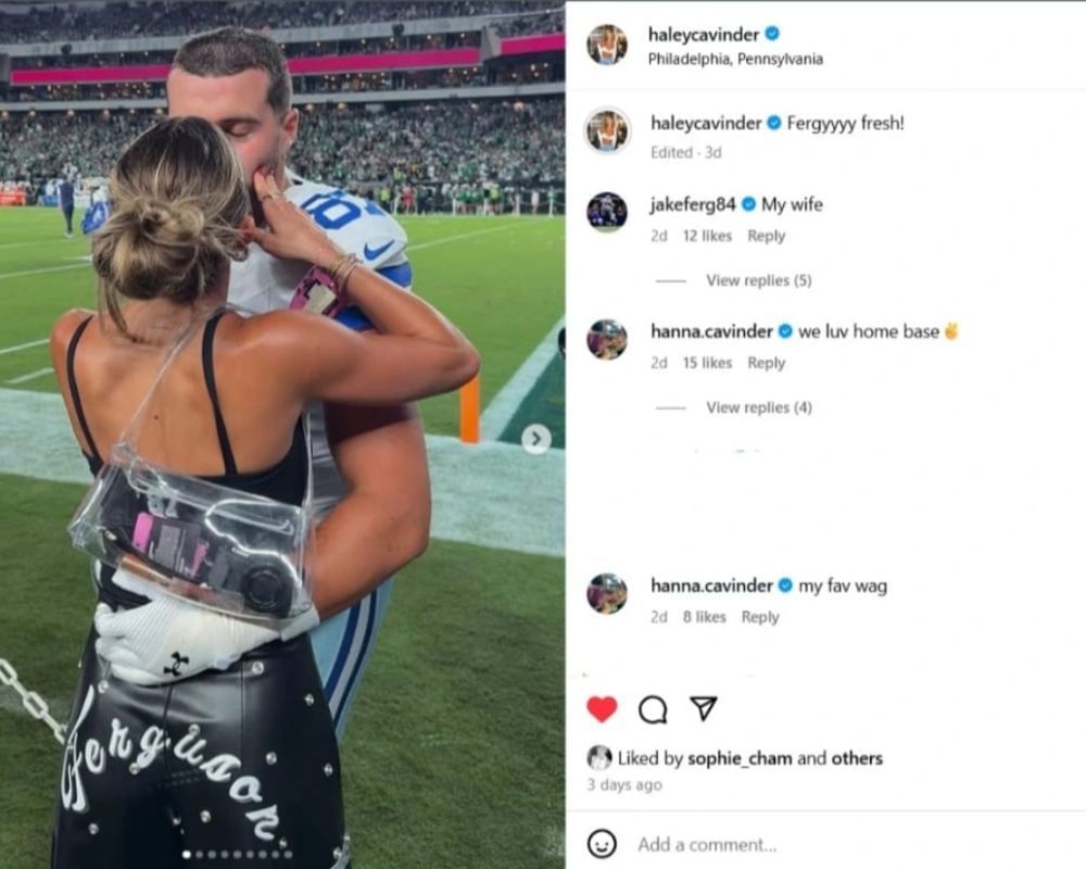 Cowboys TE Jake Ferguson drops a 2-word message on Fianc&eacute;e Haley&rsquo;s game day post [IG/@haleycavinder]
