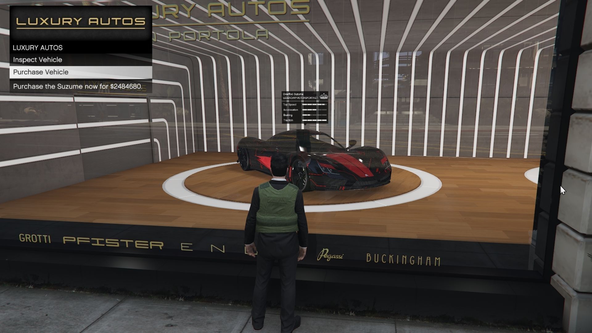 Head over to Luxury Autos to purchase the Spy Shots livery for Overflod Suzume in GTA Online (Image via Sportskeeda Gaming || Rockstar Games)