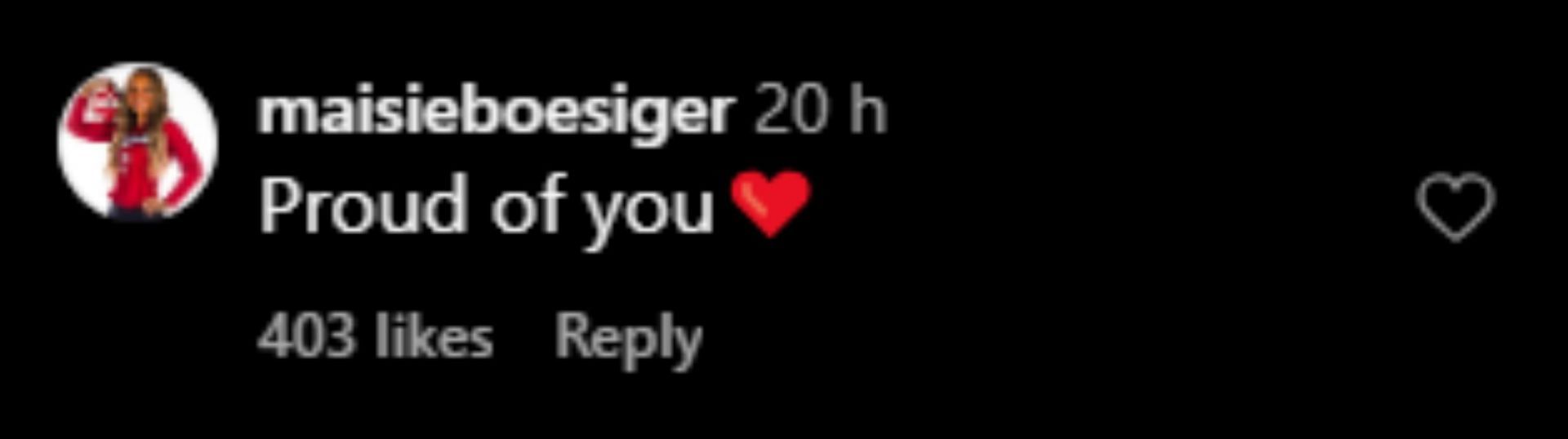 Screengrab of Maisie Boesiger&#039;s comment on Rebekah Allick&#039;s post [Image Source : Rebekah Allick&#039;s Instagram] 