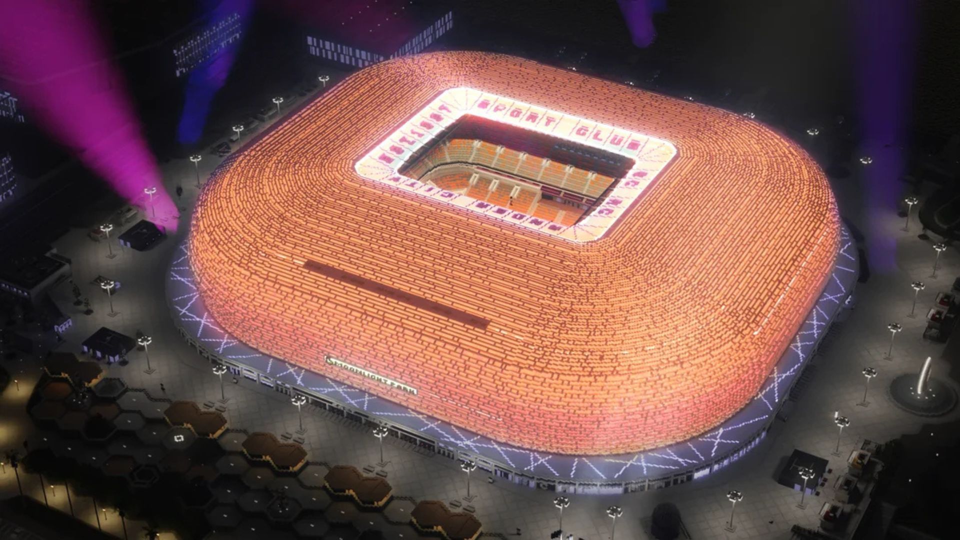 A Minecraft player made a massive stadium in the blocky world (Image via Reddit/Nyanek/Mojang Studios)