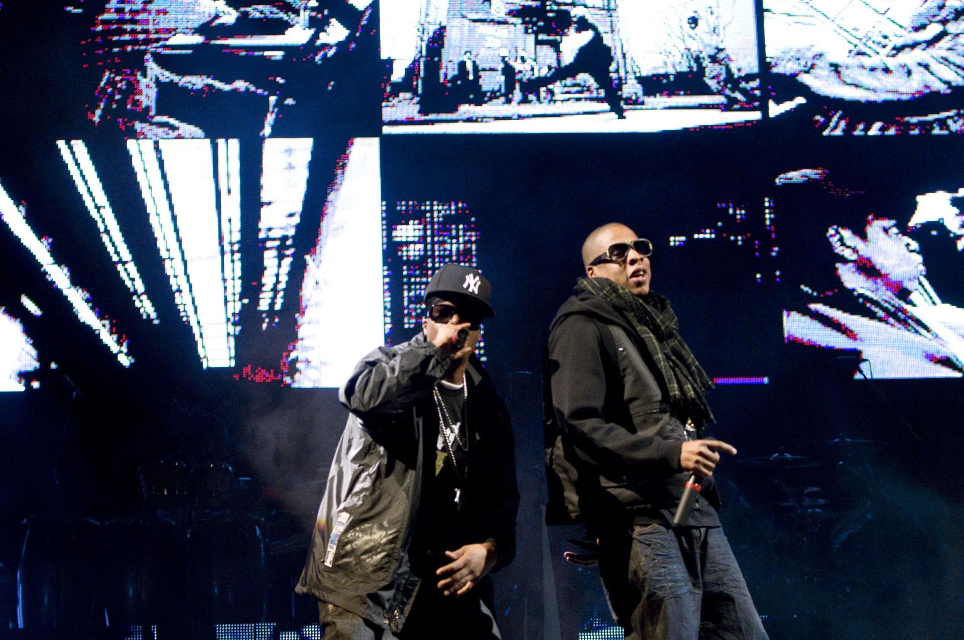 Jay-Z and Memphis Bleek performing at the Glastonbury Festival 2008 (Image via Getty Images)