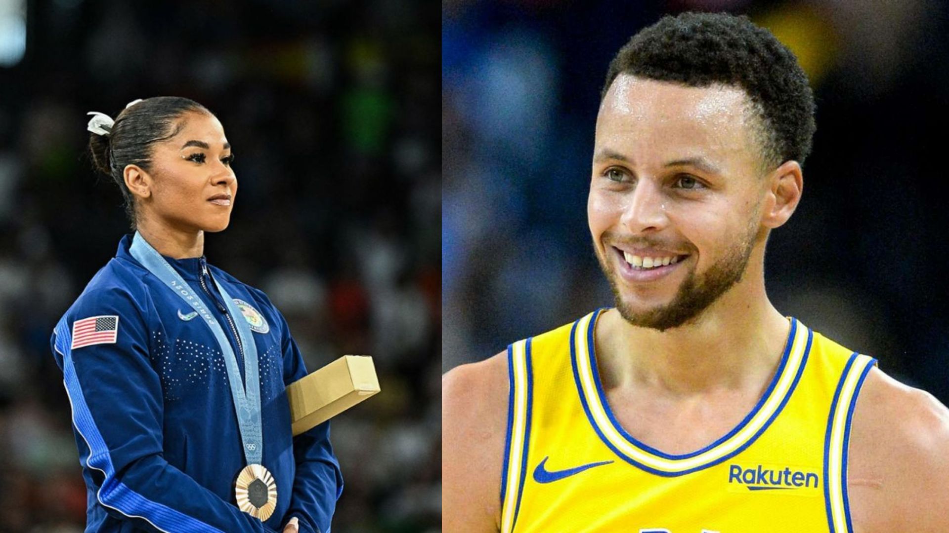 Jordan Chiles reacts to unique present from Steph Curry [Image Source : Getty] 