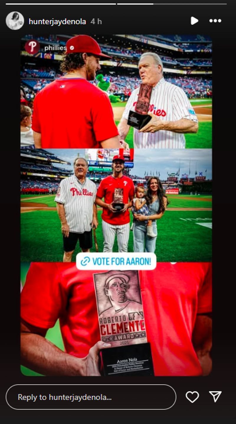Aaron Nola&#039;s wife, Hunter, reshared the story..(hunterjaydenola/Instagram)
