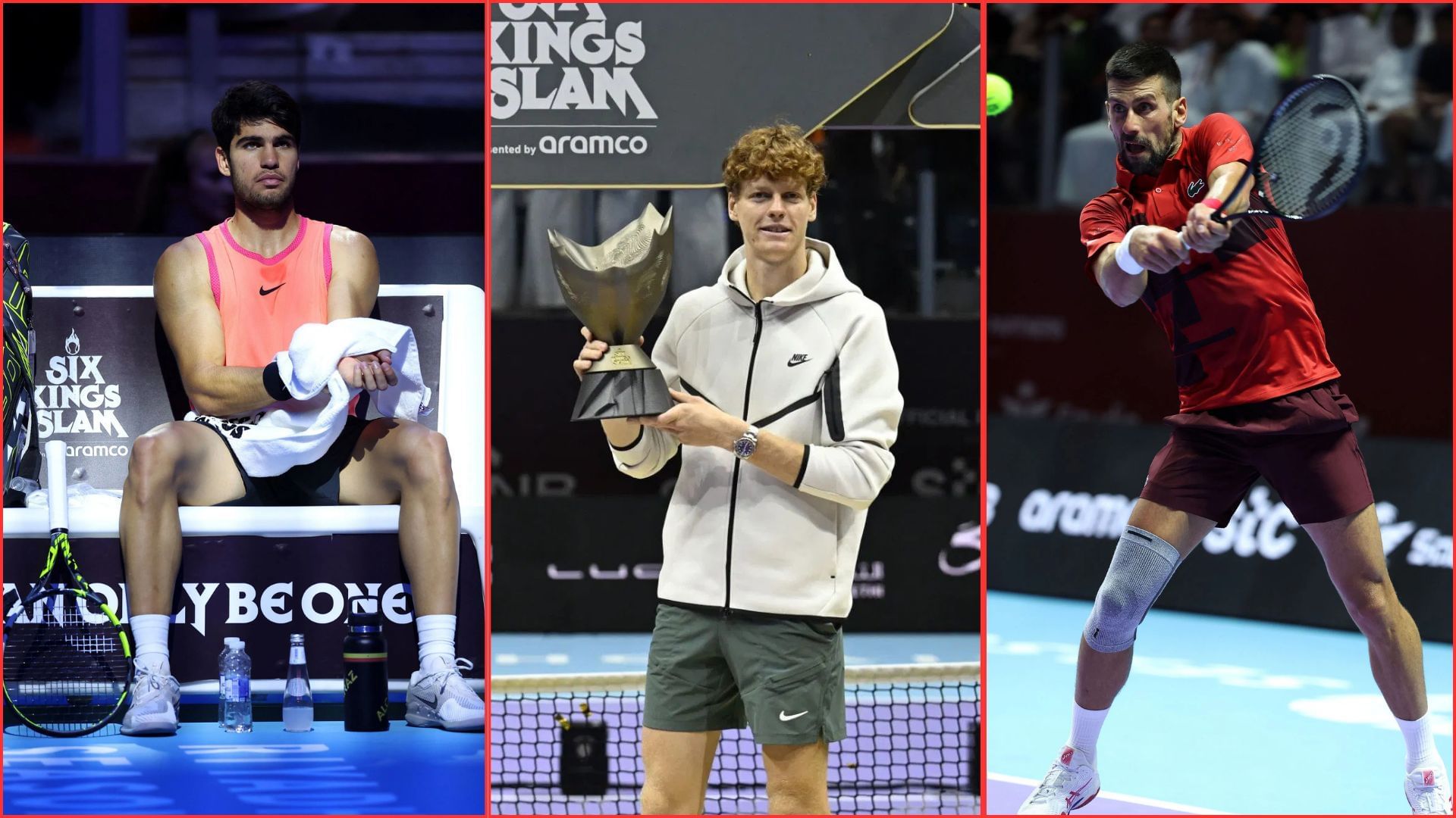 (L-R) Carlos Alcaraz, Jannik Sinner, and Novak Djokovic | Getty