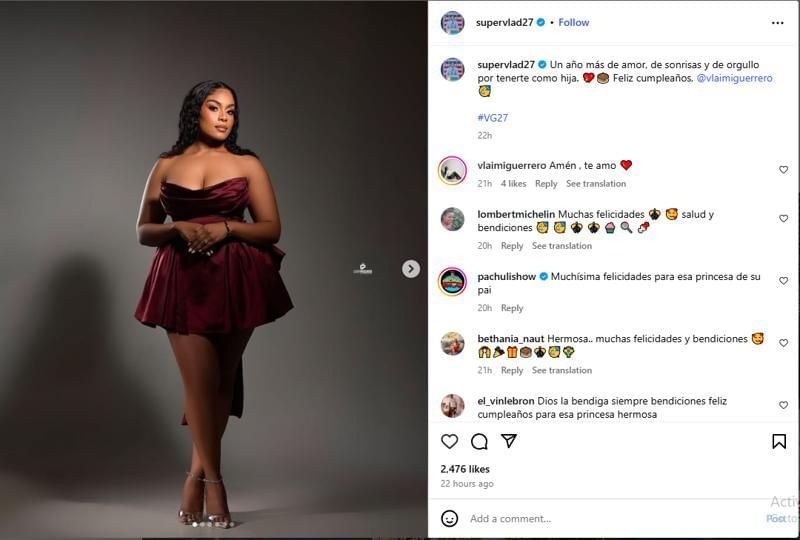Vladimir Guerrero Jr.&#039;s sister Vlaimi reacted on her father&#039;s post. (Via Instagram)