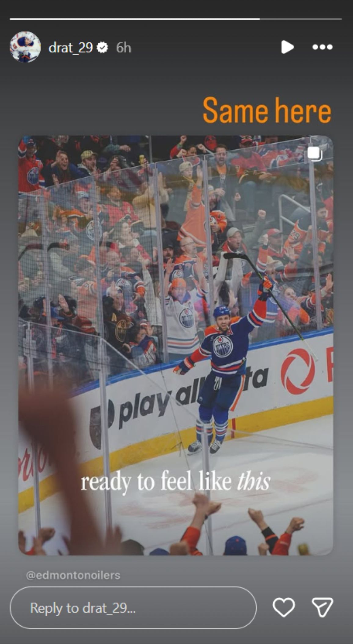 Leon Draisaitl IG story - Credit: @ drat_29