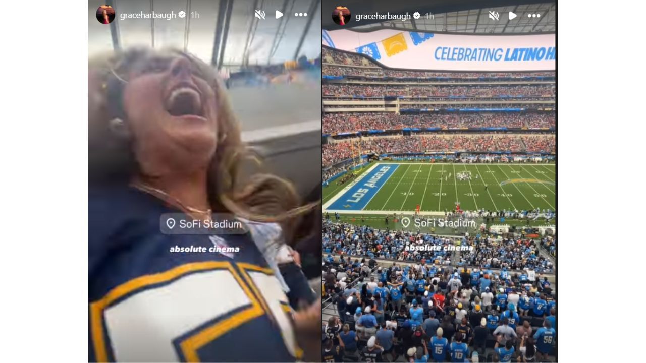 Jim Harbaugh&#039;s daughter Grace enjoying Chargers&#039; win vs. Broncos