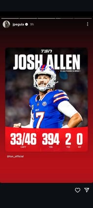 Pegula's first Instagram Story celebrating Allen's performance against the Ravens (Source: Instagram/jpegula)