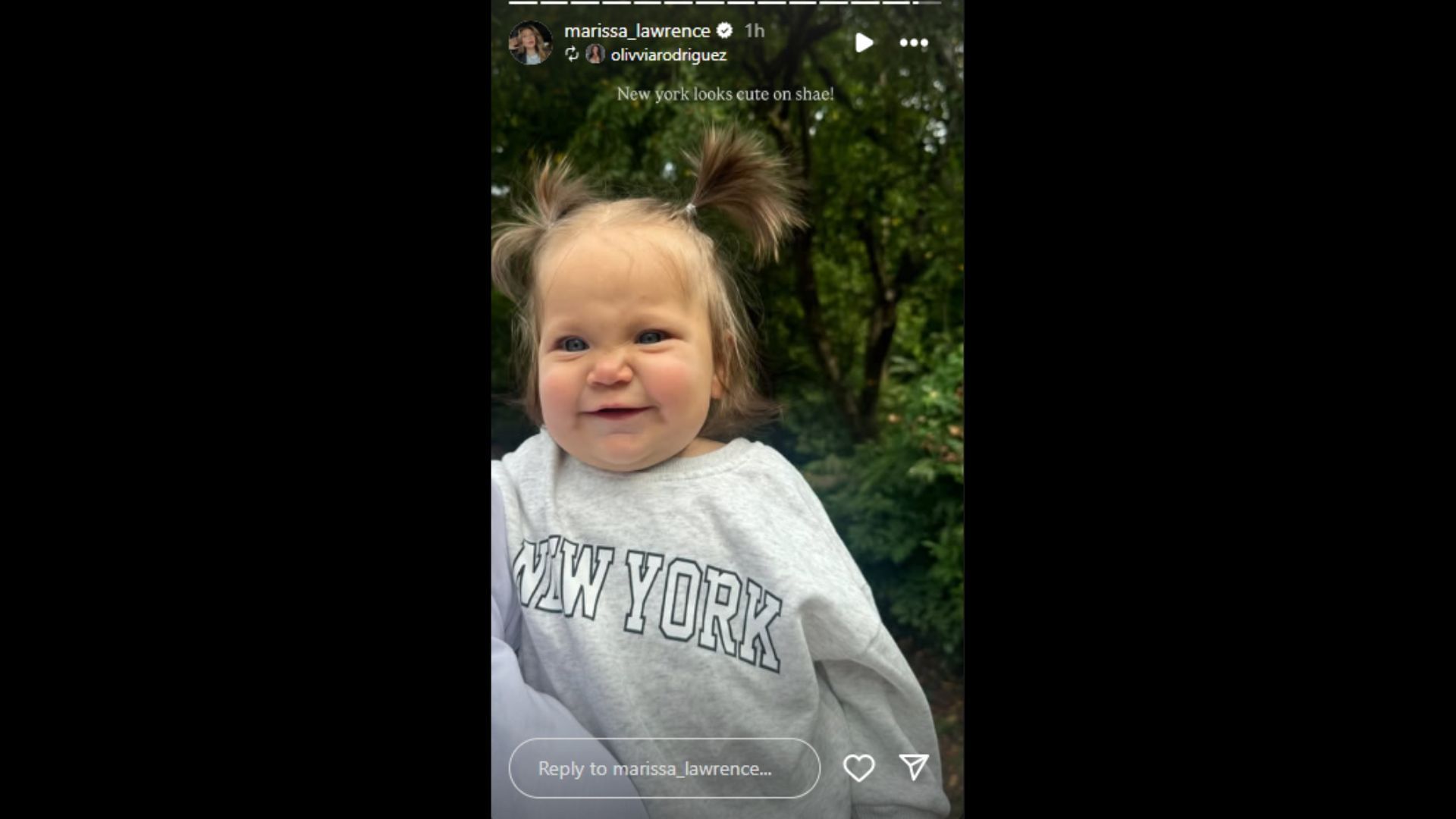 Trevor and Marissa Lawrence&#039;s daughter, Shae, is enjoying New York. (Photo via Marissa Lawrence&#039;s Instagram Story)