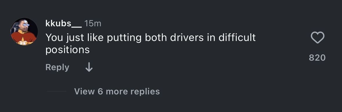 Screen grab from comment under McLaren&#039;s Instagram post [via Instagram/@mclaren]