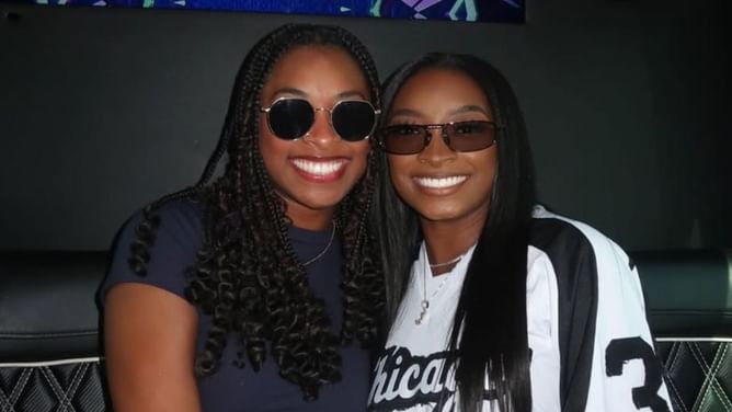 Simone Biles pens cheesy caption while sharing best highlights of her visit to an NFL match with sister Adria