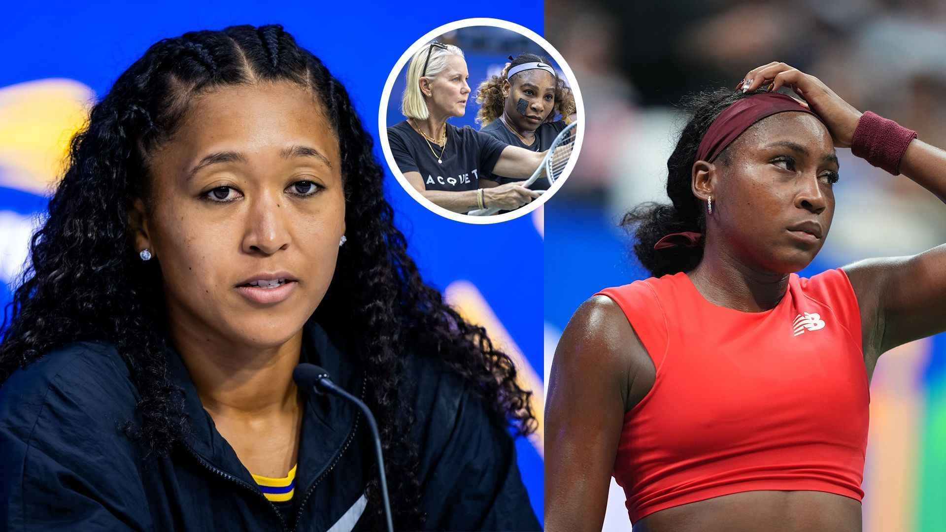 Naomi Osaka (L) Serena Williams and Rennae Stubbs (inset) Coco Gauff (R) | Getty