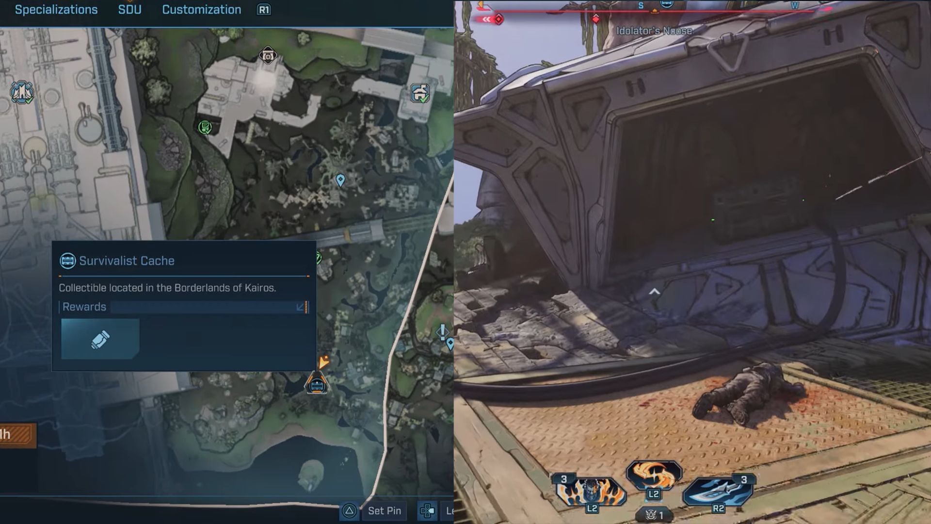 The cache is located inside a large semi-submerged container in the swamp (Image via Gearbox Software)