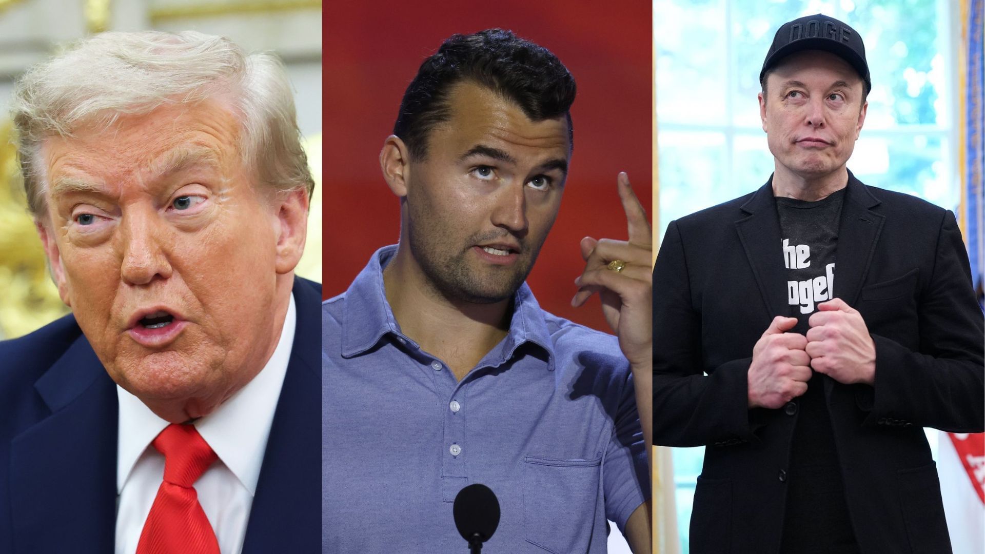 Trump, Charlie Kirk, Elon Musk (Images via Getty)