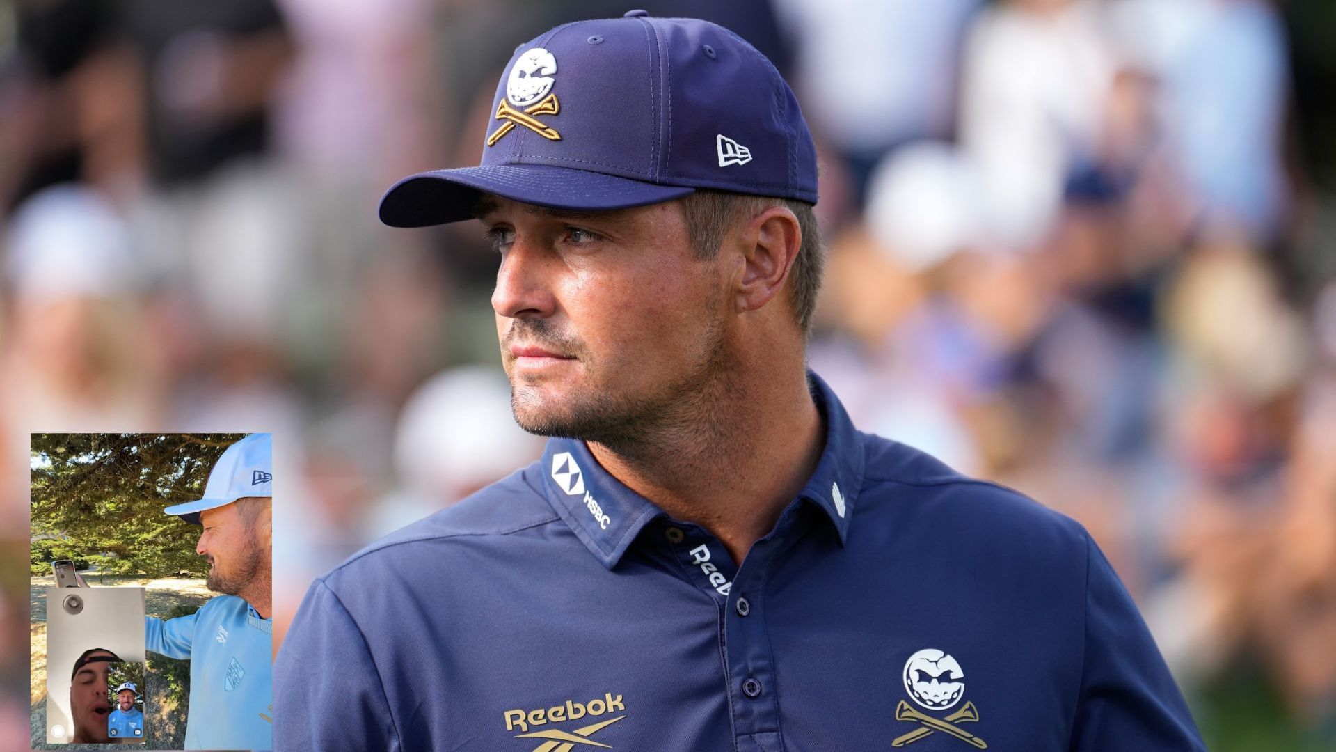 Bryson DeChambeau (inset) The golfer connecting with a fan - Source - Getty and @crushers_gc on Instagram