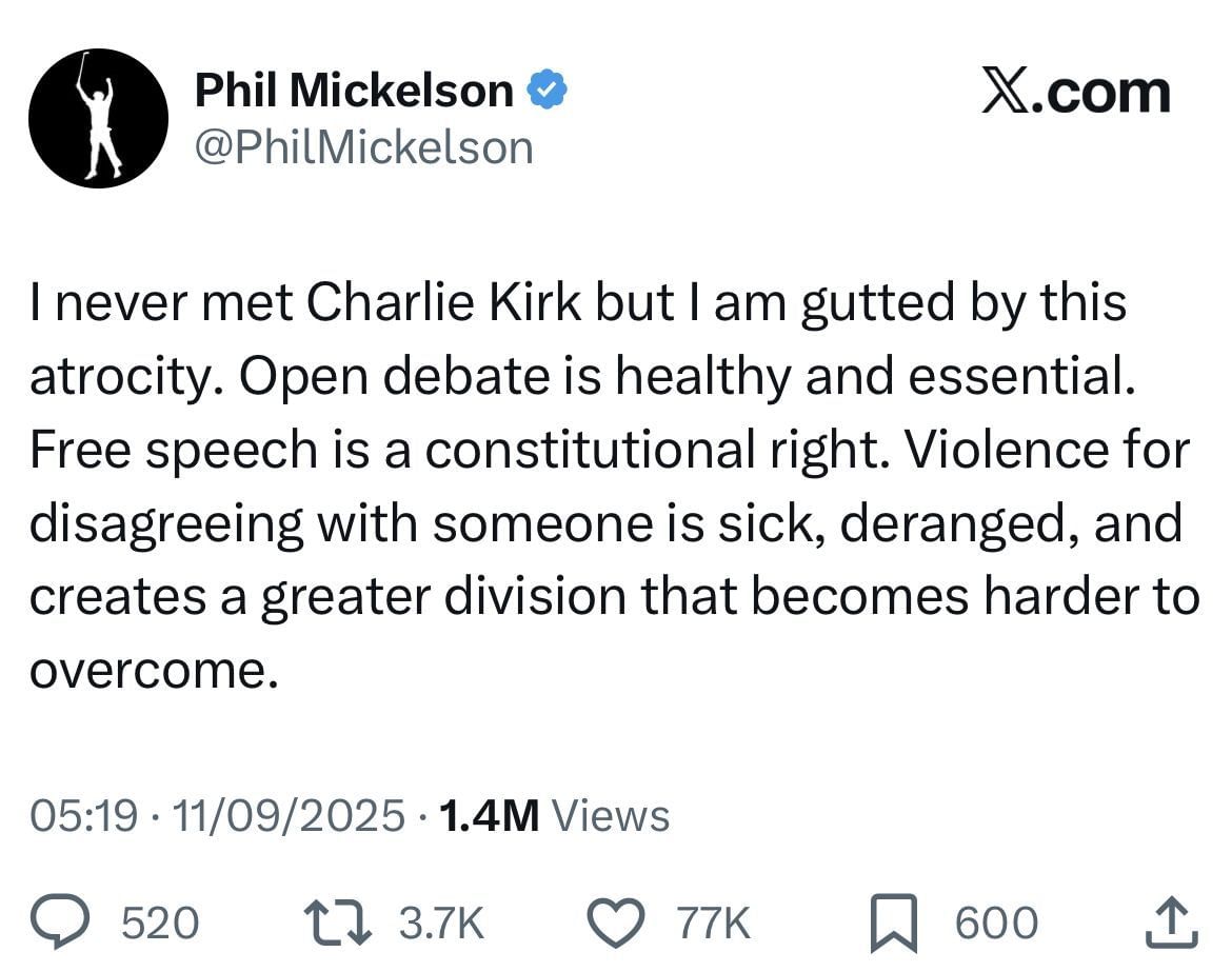 Mickelson&rsquo;s tweet via X _ Image Source: X/@PhilMickelson