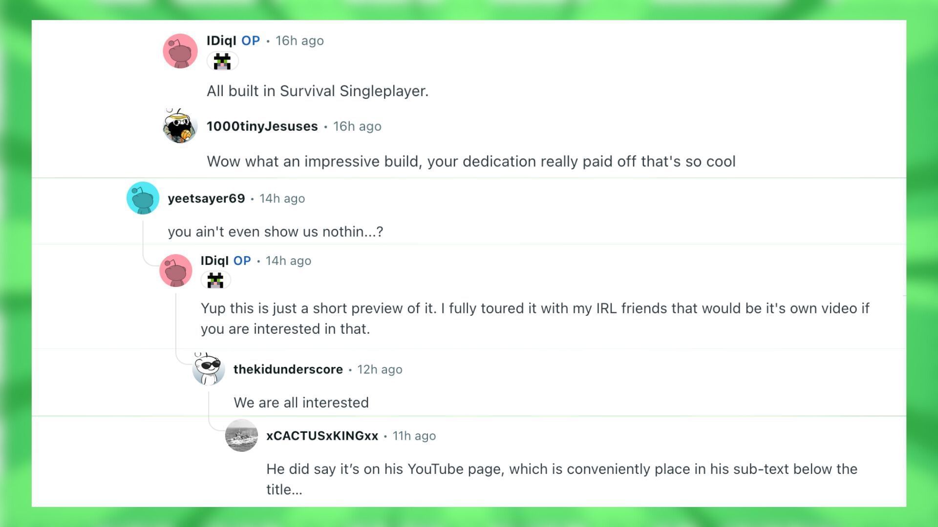 Redditors talk about the Project Eden build in Minecraft (Image via Reddit)