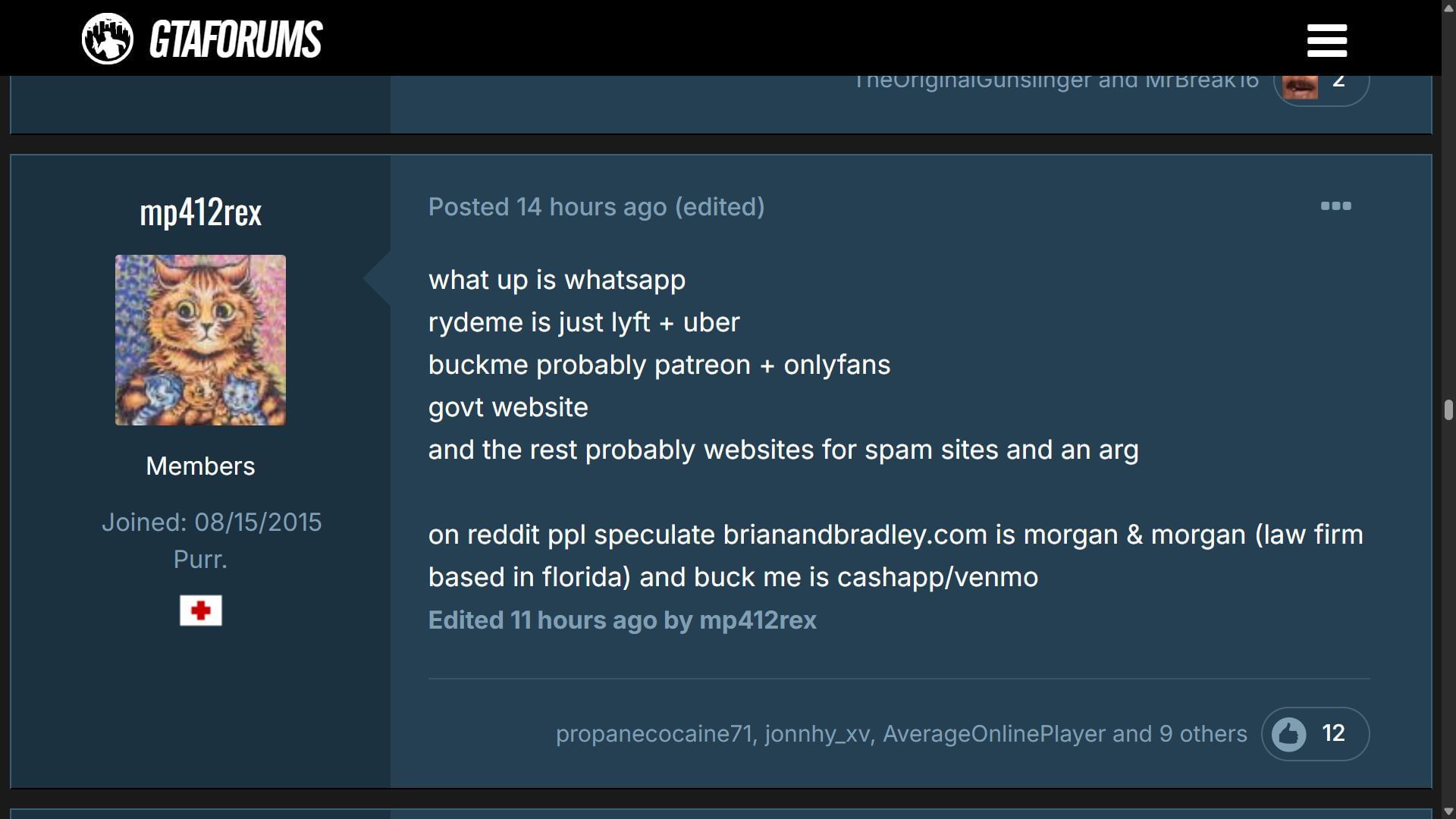 Fans are speculating some rumored websites to be parodies of Uber and WhatsApp (Image via GTA Forums)