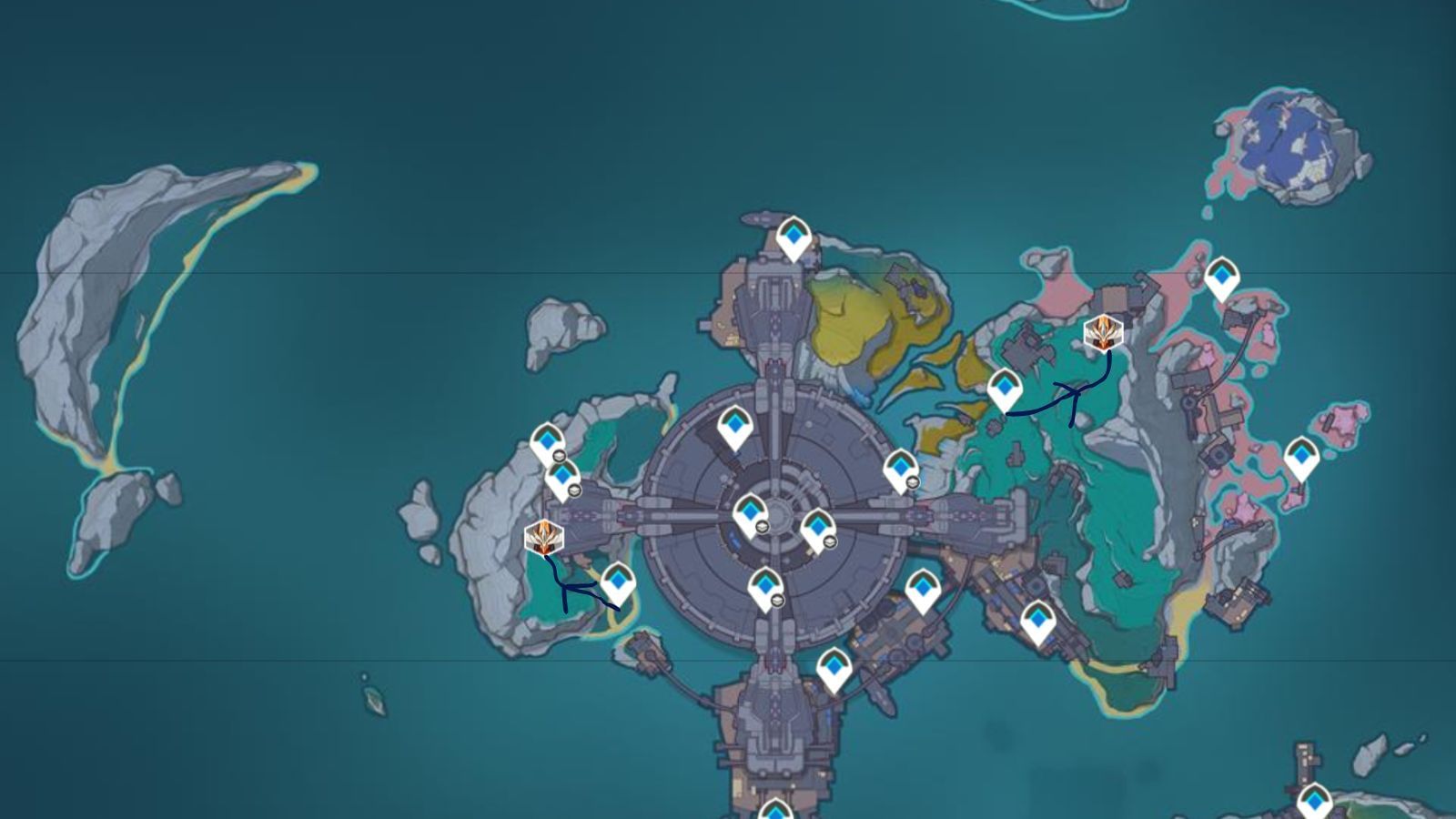 Locations of all Frostnight Scion enemies in Paha Isle (Image via Sportskeeda Gaming || HoYoverse)