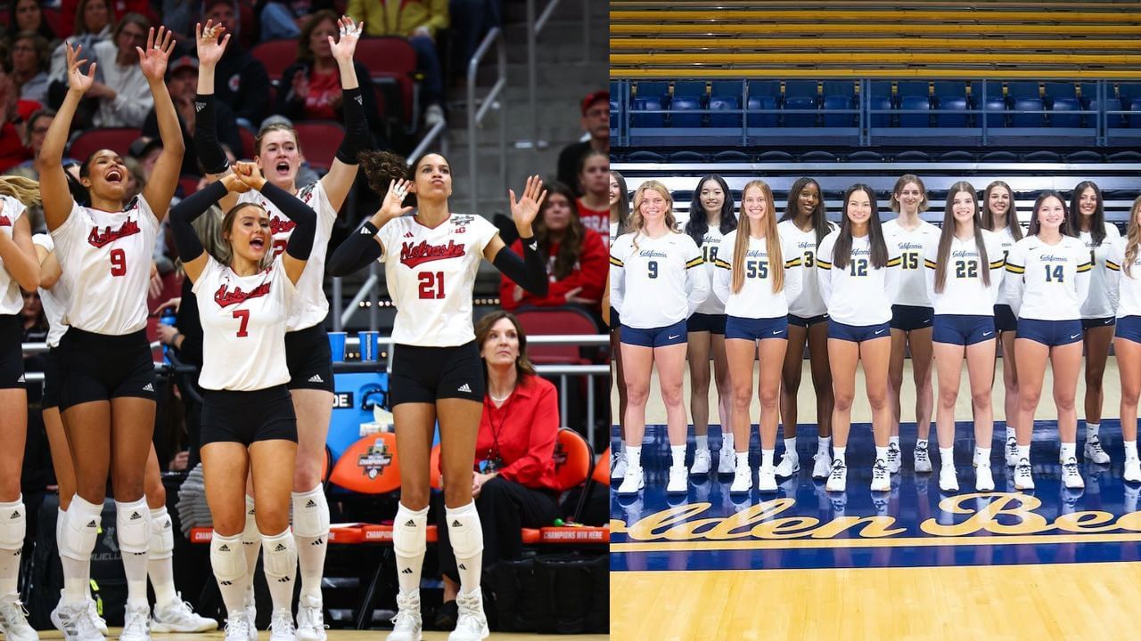 Nebraska Volleyball vs California on Sunday, August 7 (Image via: Getty and @calvolleyball on IG)