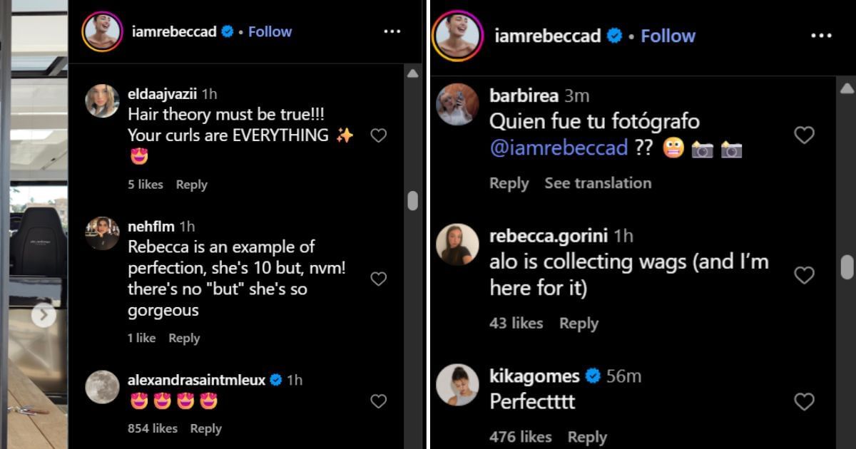 Alexandra Saint-Mleux and Kika Gomes commented on Rebecca Donaldson&#039;s post. Screengrab: Instagram