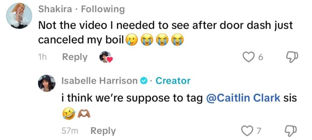 Shakira Austin comments on Isabelle Harrison&#039;s post. (Photo: @isabelleharrison4 on TikTok)