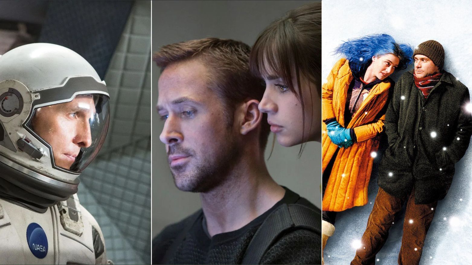 Interstellar, Blade Runner 2049, Eternal Sunshine of the Spotless Mind (Images via Paramount Plus, Amazon Prime Video, Netflix)