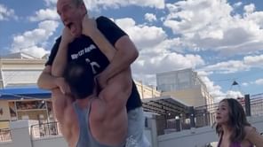 Absent AEW star ‘throws’ social media megastar The Greatest Entertainer over a railing in a hilarious new prank video