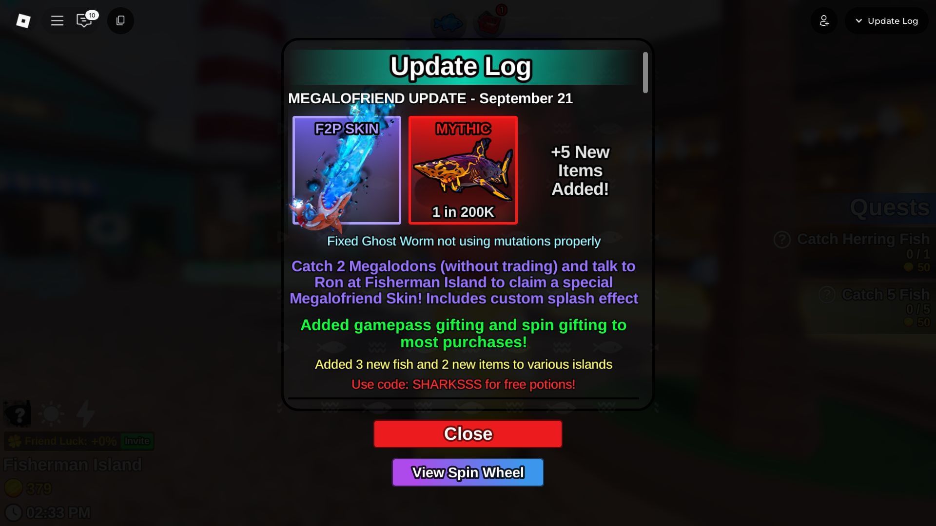 In-game update log (Image via Roblox)